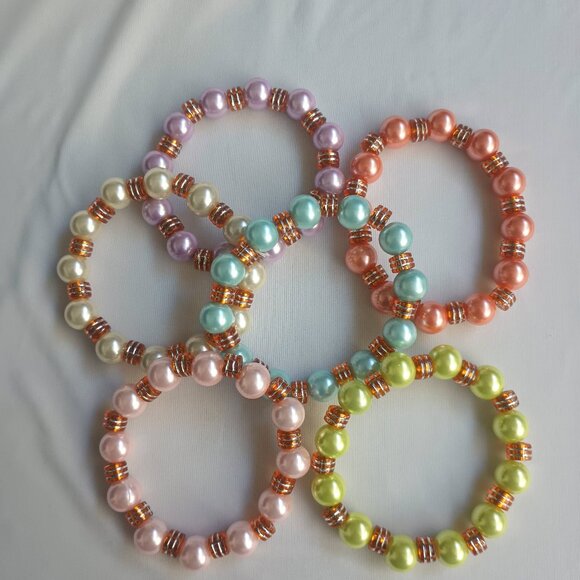 8" Chunky Bead Large Stretch Bracelet Fun Bright Colors Fits Plus Size Wrist - Picture 2 of 14